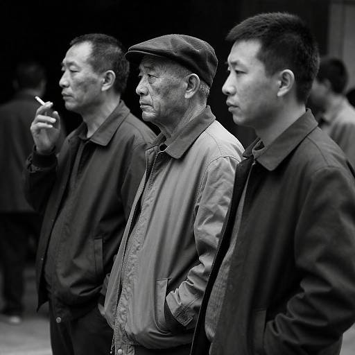 Gritty Black-and-White Three Men Profile