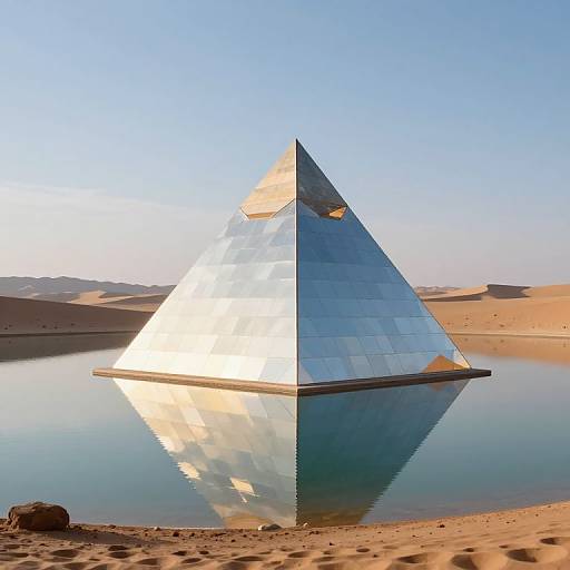 Floating Mirrored Pyramid Over Desert Lake