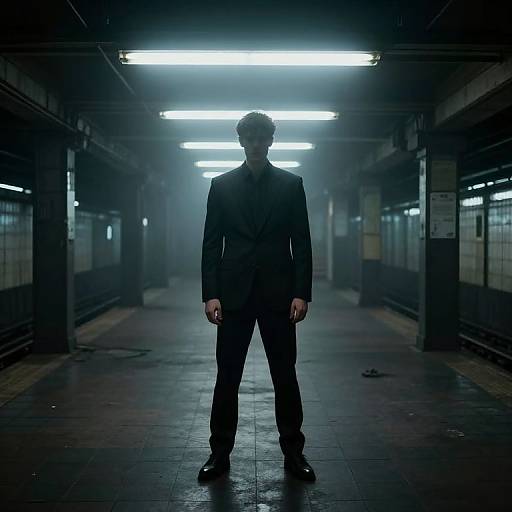 Mysterious Black Suit in Foggy Subway