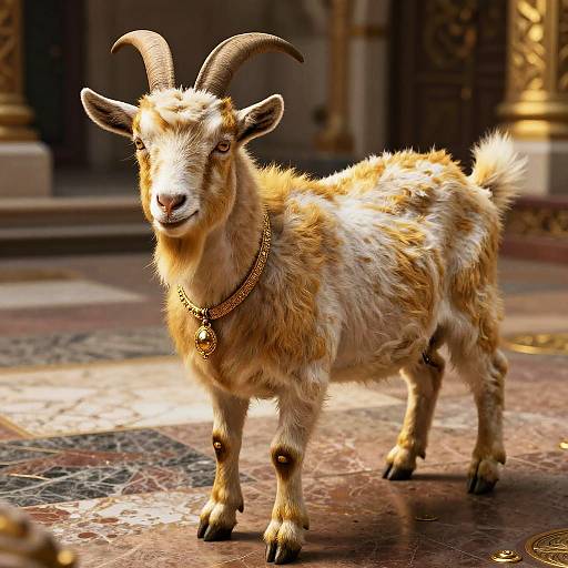 Regal Golden Goat on Marble Floor