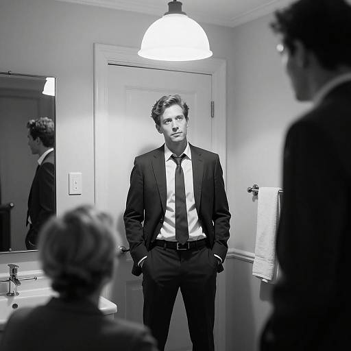 Moody Black and White Portrait in Doorway