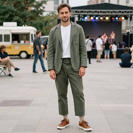 Stylish Man in Urban Plaza Scene
