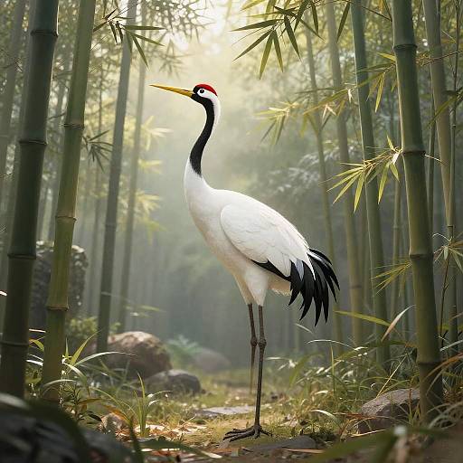 Elegant Crane in Whimsical Bamboo Garden