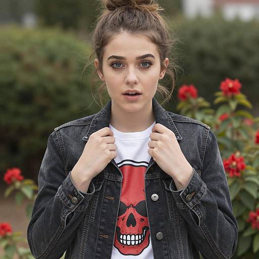 Young Woman in Black Denim Jacket