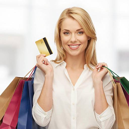 Cheerful Blonde Woman with Shopping Bags