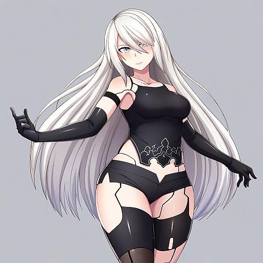 Illustration of A2 (nier:automata), nier (series) in the style of Nokoppa