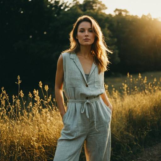 Woman in Linen Jumpsuit at Golden Hour