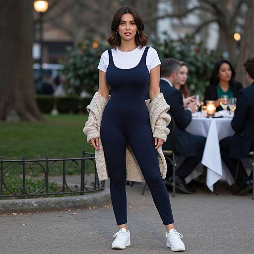 Svelte Woman in Navy Jumpsuit