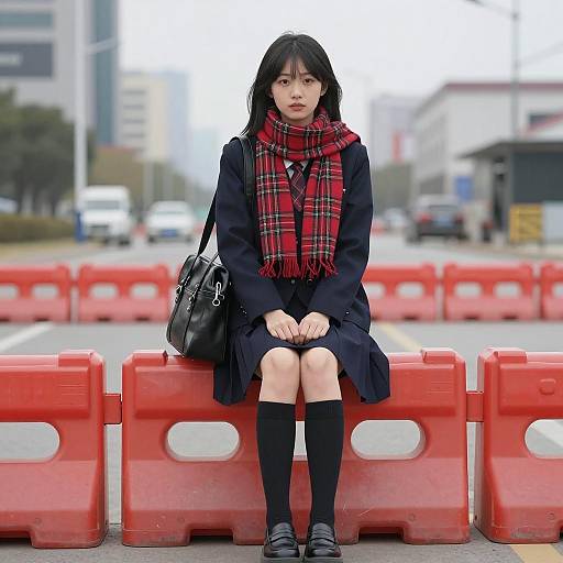 Urban Portrait of Asian Woman in Uniform