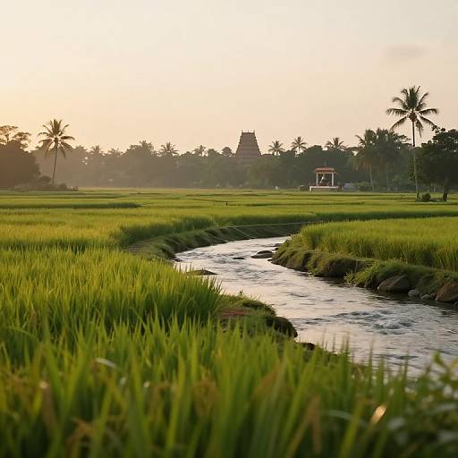 Serene Tamil Landscape with Temple Bell