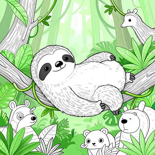 Relaxed Sloth Coloring Book Scene