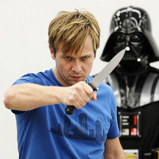 Focused Man with Knife and Mask