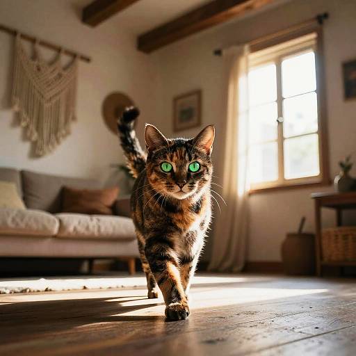Charming Tortoiseshell Cat in Boho Room