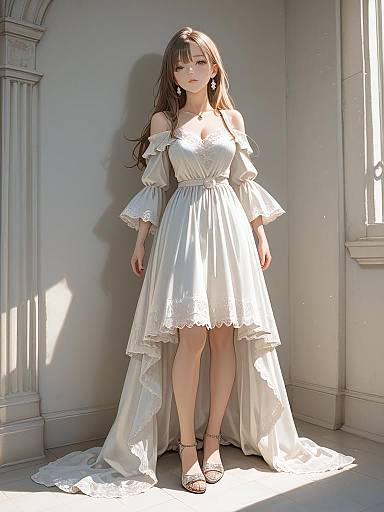 Boho Chic Woman in Ivory Lace Dress