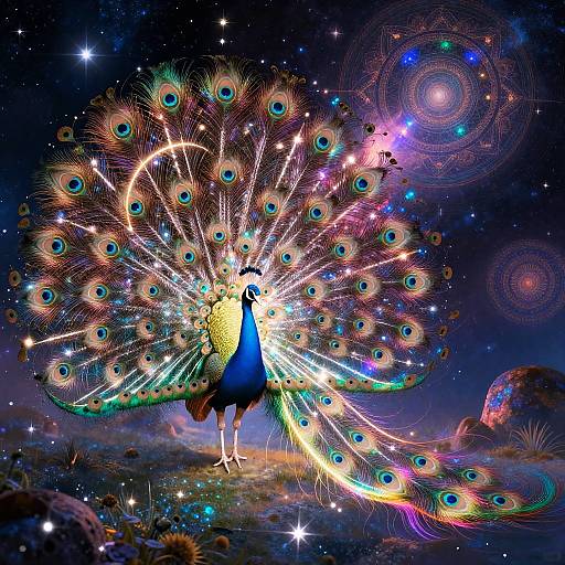 Cosmic Peacock in Neon Dreamscape