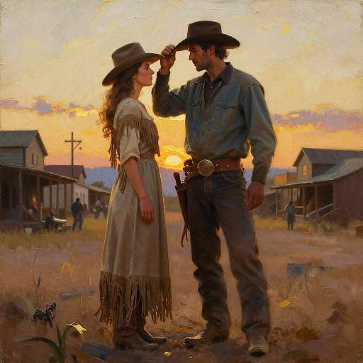 Sunset Cowboy Tipping Hat Oil Painting