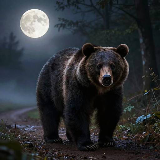 Sloth Bear Stroll Under Full Moon