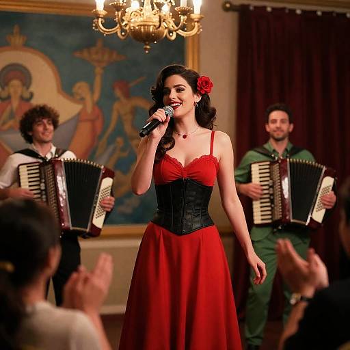 Dynamic Stage Performance with Red Accents