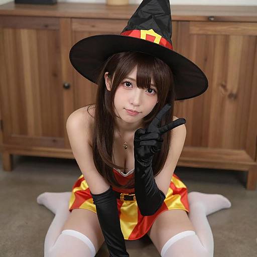 Playful Witch in Striped Outfit