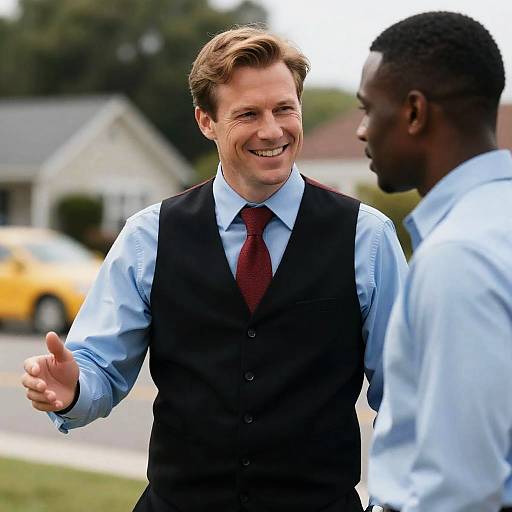 Two Men Having Conversation Outdoors