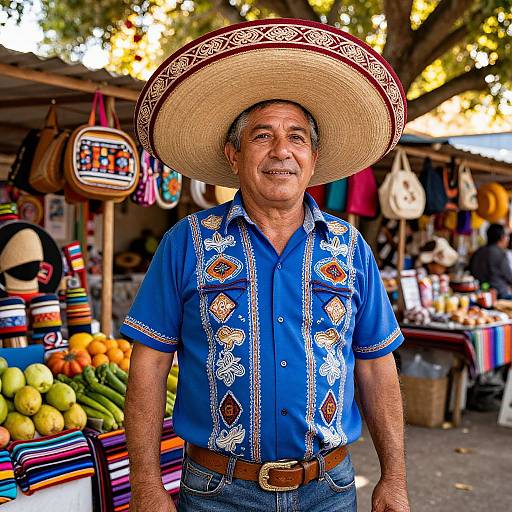 Man in Sombrero at Mexican Marketplace