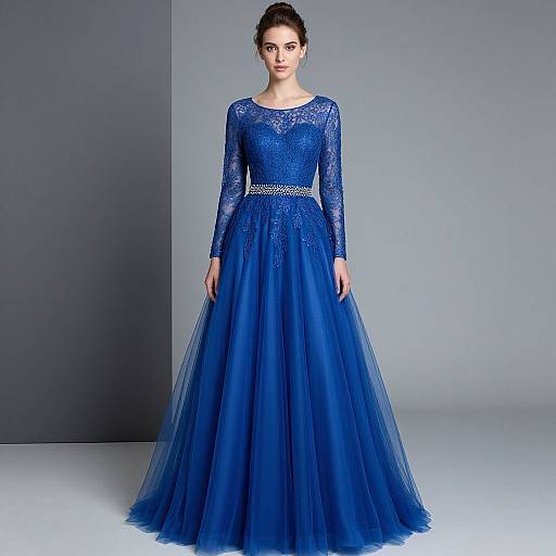 Elegant Royal Blue Tulle Gown