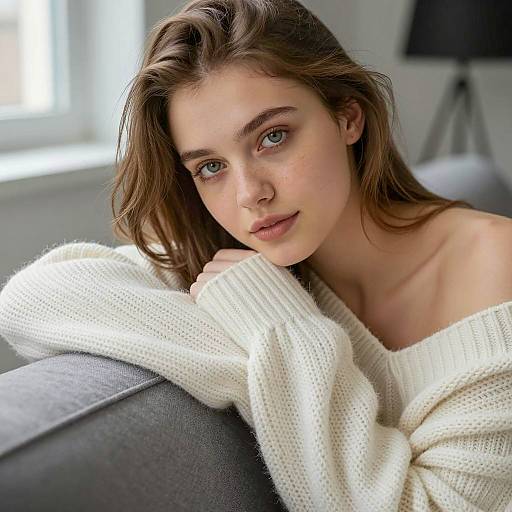 Young Woman in Cozy Knit Sweater