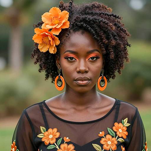 Elegant African Woman with Floral Elegance