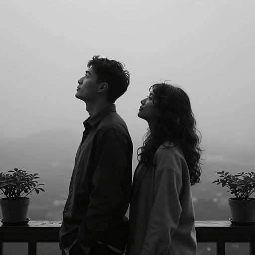 Silhouetted Couple in Foggy Setting