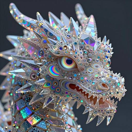 Surreal Hyperrealistic Crystalline Dragon Head