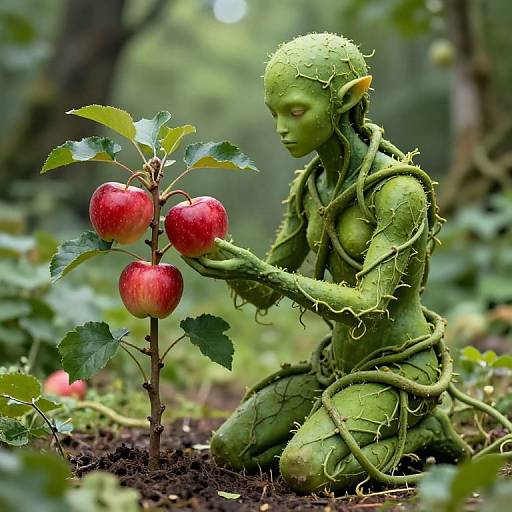 Verdant Humanoid with Apple Sapling