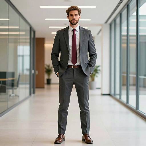 Confident Businessman in Modern Office Hallway