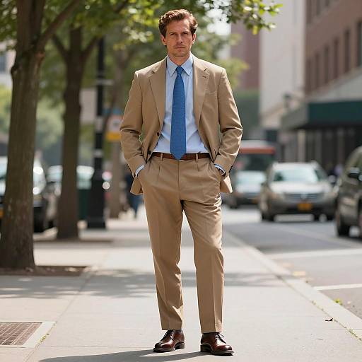 Man in Tan Suit on City Street