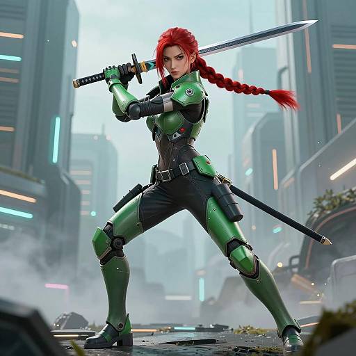 Fierce Cyberpunk Warrior in Action