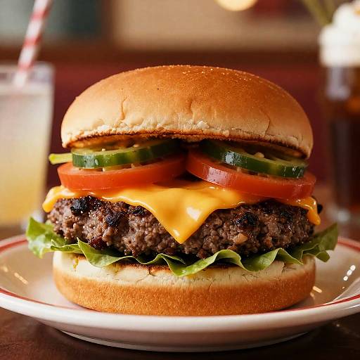 Vintage Cheeseburger in American Diner