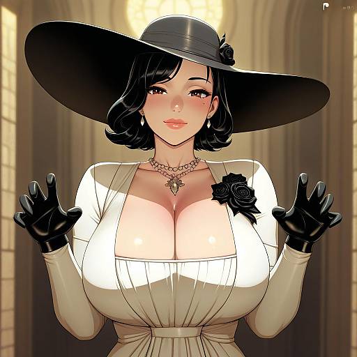 Illustration of Alcina dimitrescu, resident evil in the style of Lvl (sentrythe2310)