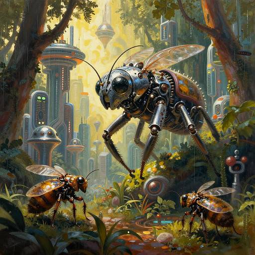 Mechanical Rainforest in Futuristic City