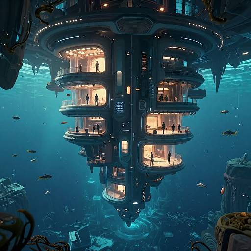 Cyberpunk Underwater Cityscape 3D