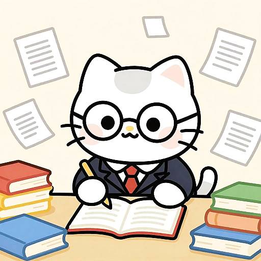 Animated Cartoon Cat Doing Homework