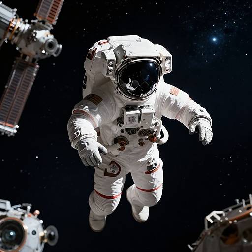 Determined Astronaut Floating Outside Space Station