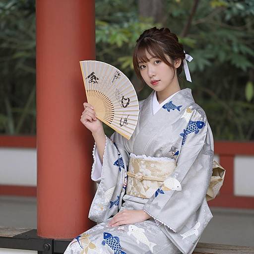 Elegant Asian Woman in Traditional Kimono