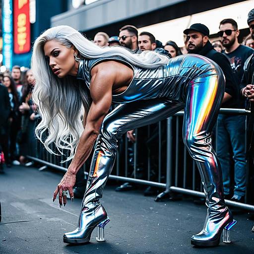 Muscular Drag Queen Bodybuilder in Holographic Outfit