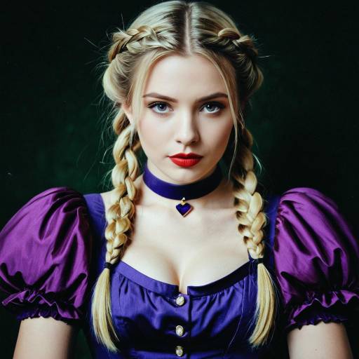 Blonde Woman in Purple Dress with Twin Braids