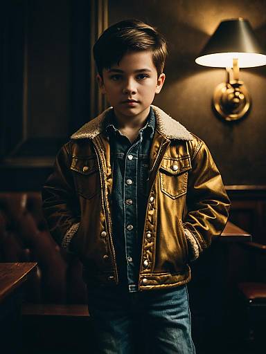 Retro Style Boy in Brown Jacket