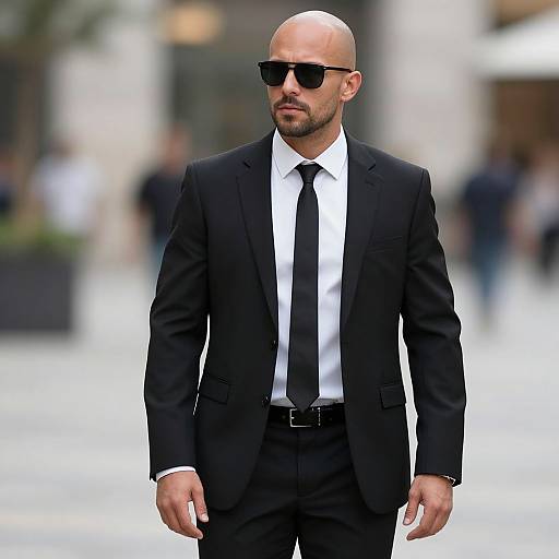 Stylish Bald Man in Black Suit