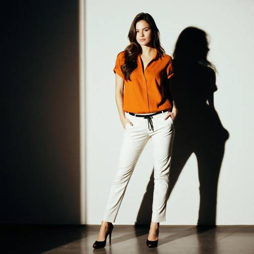 Woman in Orange Shirt and White Pants Standing