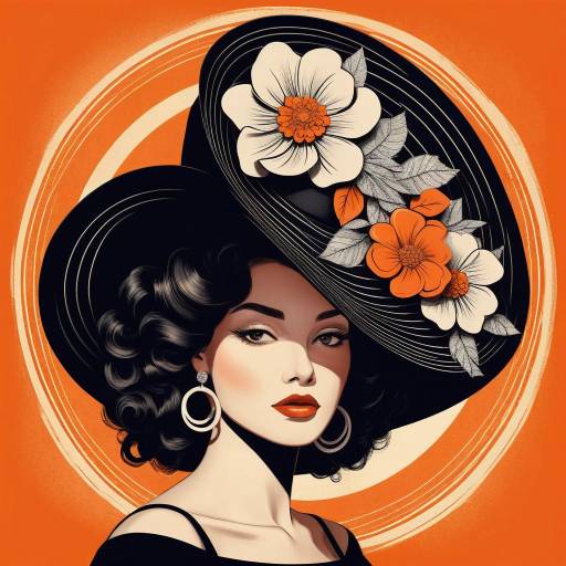 Elegant Woman with Floral Hat Illustration