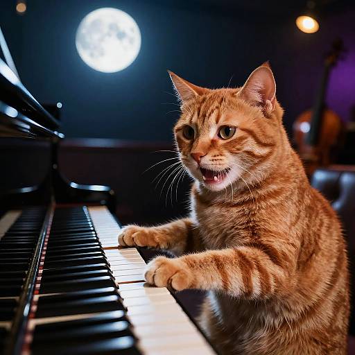 Human-Faced Cat Playing Piano