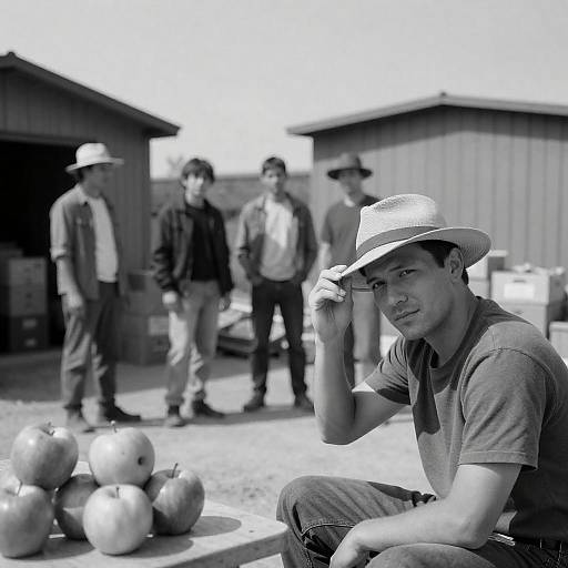 Casual Outdoor Gathering in Monochrome