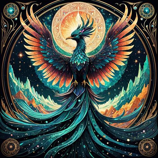 Cosmic Crystal Phoenix in Art Nouveau Style